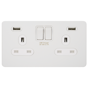 Schneider Electric - Ultimate - Switched Socket 2 USB charger - 2 gang - 13A - painted - white, GGBGU34202USBWPW