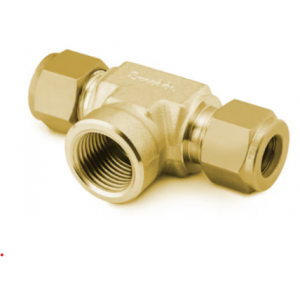 Swagelok - Tube Fittings and Adapters, Female Connectors, Brass Swagelok Tube Fitting, Female Branch Tee, 5/8 in. Tube OD x 5/8 in. Tube OD x 1/2 in. Female NPT, B-1010-3TTF